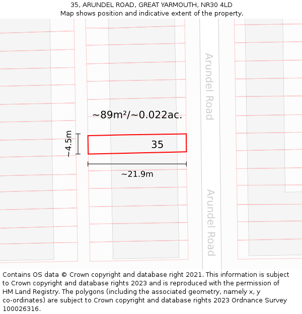 35, ARUNDEL ROAD, GREAT YARMOUTH, NR30 4LD: Plot and title map