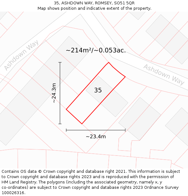 35, ASHDOWN WAY, ROMSEY, SO51 5QR: Plot and title map