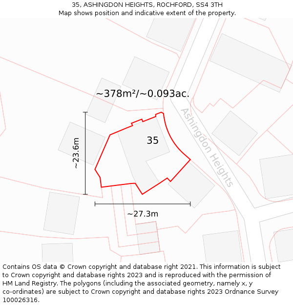 35, ASHINGDON HEIGHTS, ROCHFORD, SS4 3TH: Plot and title map