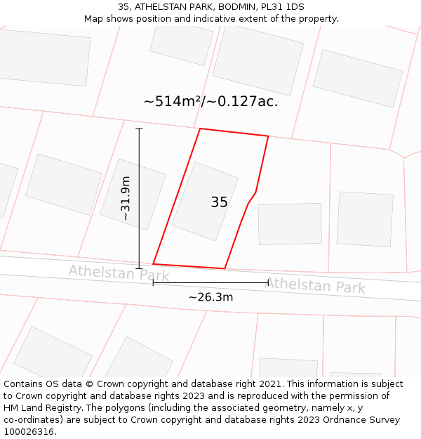 35, ATHELSTAN PARK, BODMIN, PL31 1DS: Plot and title map