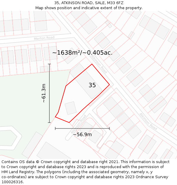 35, ATKINSON ROAD, SALE, M33 6FZ: Plot and title map