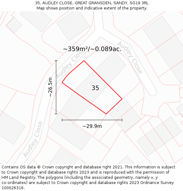 35, AUDLEY CLOSE, GREAT GRANSDEN, SANDY, SG19 3RL: Plot and title map