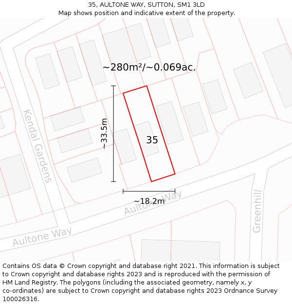35, AULTONE WAY, SUTTON, SM1 3LD: Plot and title map