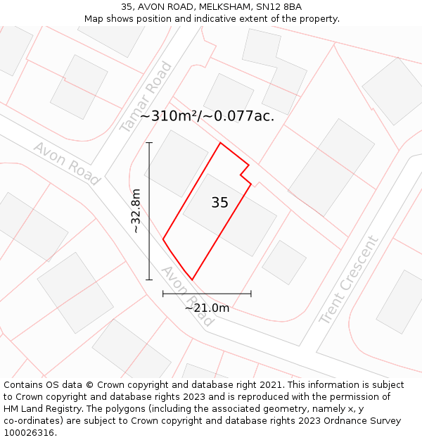 35, AVON ROAD, MELKSHAM, SN12 8BA: Plot and title map