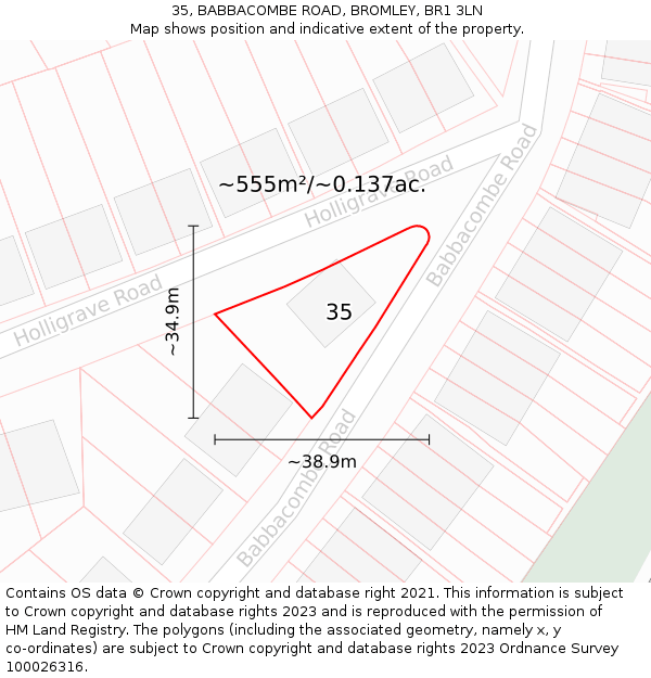 35, BABBACOMBE ROAD, BROMLEY, BR1 3LN: Plot and title map