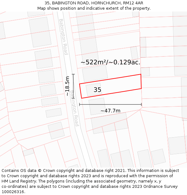 35, BABINGTON ROAD, HORNCHURCH, RM12 4AR: Plot and title map