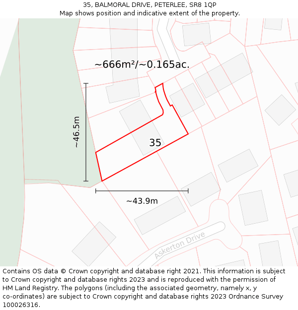 35, BALMORAL DRIVE, PETERLEE, SR8 1QP: Plot and title map