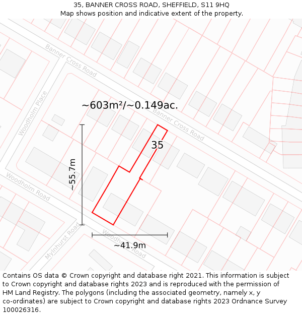 35, BANNER CROSS ROAD, SHEFFIELD, S11 9HQ: Plot and title map
