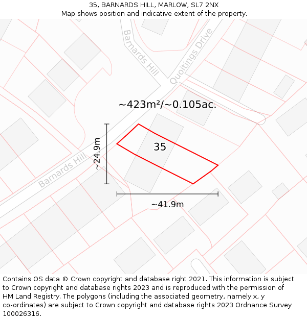 35, BARNARDS HILL, MARLOW, SL7 2NX: Plot and title map