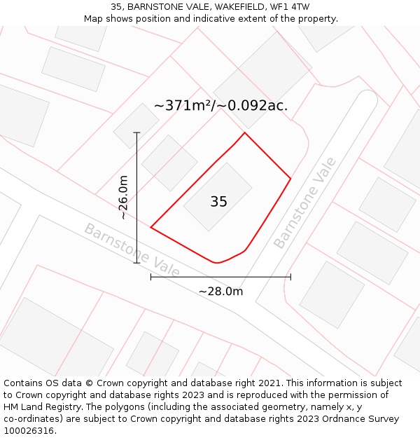 35, BARNSTONE VALE, WAKEFIELD, WF1 4TW: Plot and title map