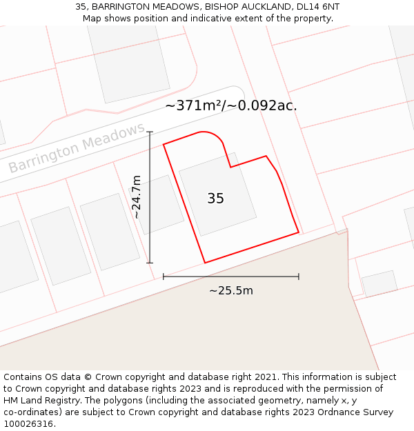 35, BARRINGTON MEADOWS, BISHOP AUCKLAND, DL14 6NT: Plot and title map