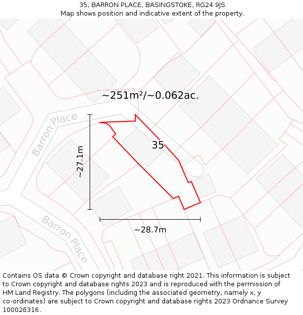 35, BARRON PLACE, BASINGSTOKE, RG24 9JS: Plot and title map