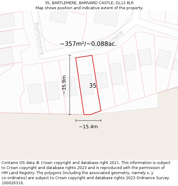 35, BARTLEMERE, BARNARD CASTLE, DL12 8LR: Plot and title map