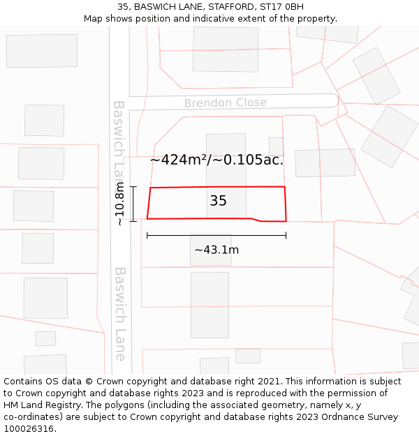 35, BASWICH LANE, STAFFORD, ST17 0BH: Plot and title map