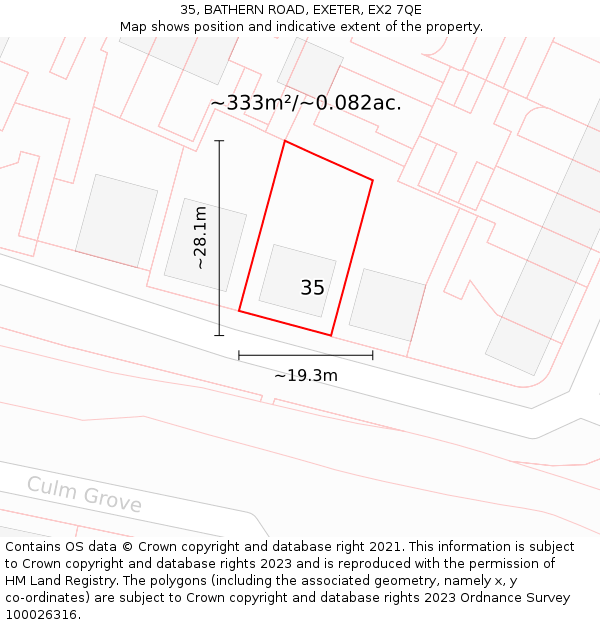 35, BATHERN ROAD, EXETER, EX2 7QE: Plot and title map