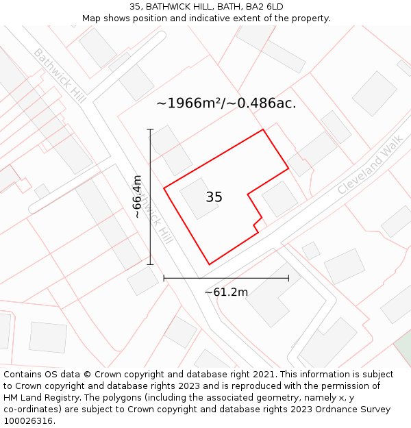 35, BATHWICK HILL, BATH, BA2 6LD: Plot and title map