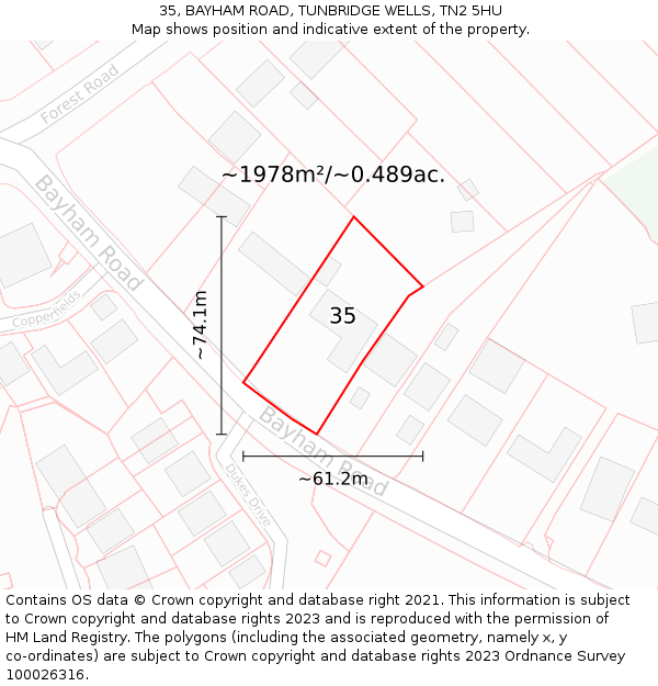 35, BAYHAM ROAD, TUNBRIDGE WELLS, TN2 5HU: Plot and title map