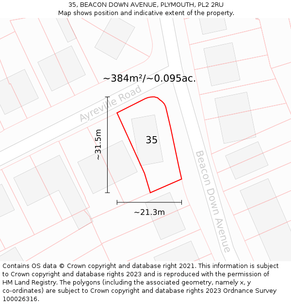 35, BEACON DOWN AVENUE, PLYMOUTH, PL2 2RU: Plot and title map