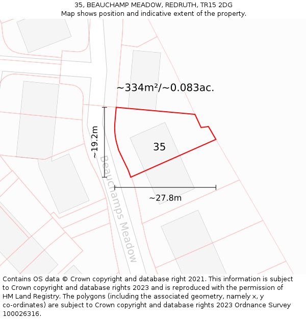 35, BEAUCHAMP MEADOW, REDRUTH, TR15 2DG: Plot and title map