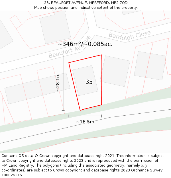 35, BEAUFORT AVENUE, HEREFORD, HR2 7QD: Plot and title map