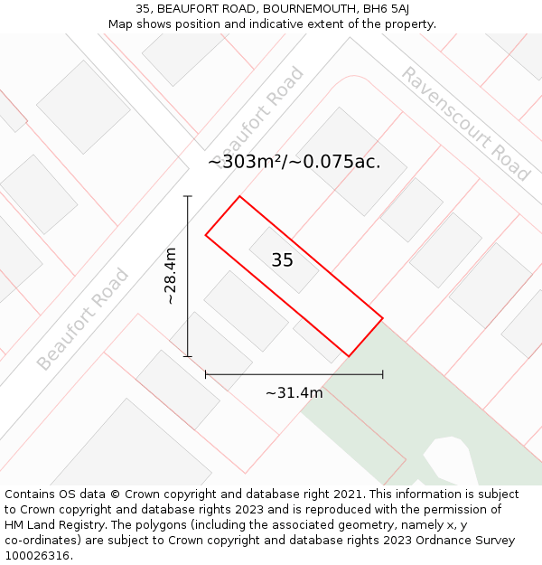 35, BEAUFORT ROAD, BOURNEMOUTH, BH6 5AJ: Plot and title map