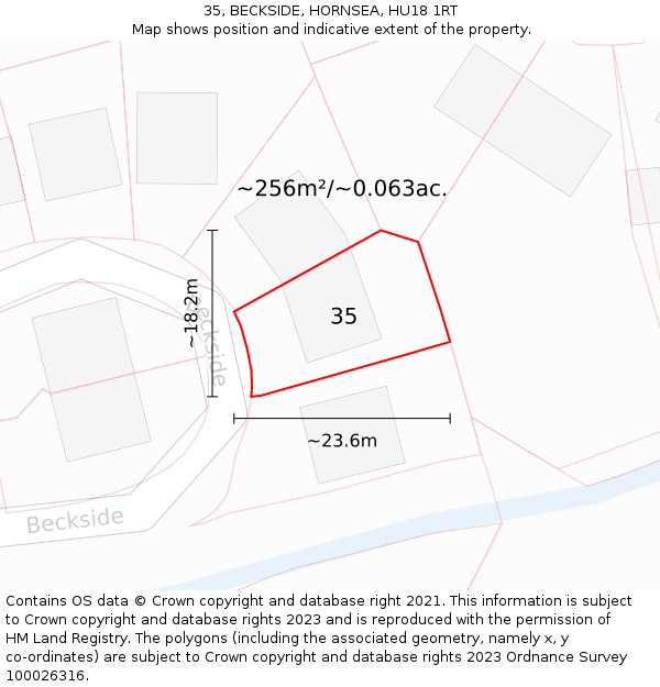 35, BECKSIDE, HORNSEA, HU18 1RT: Plot and title map