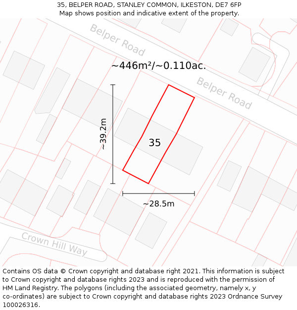 35, BELPER ROAD, STANLEY COMMON, ILKESTON, DE7 6FP: Plot and title map