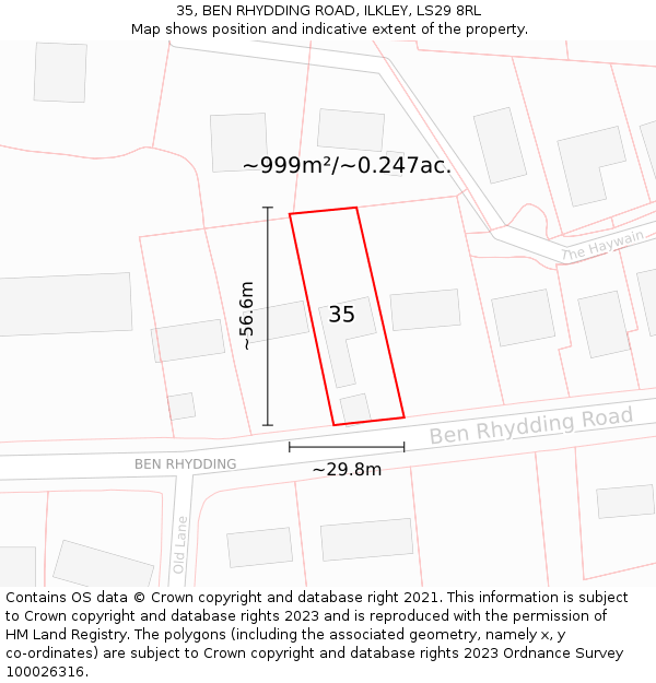 35, BEN RHYDDING ROAD, ILKLEY, LS29 8RL: Plot and title map