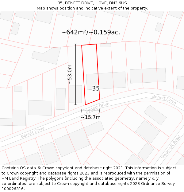 35, BENETT DRIVE, HOVE, BN3 6US: Plot and title map