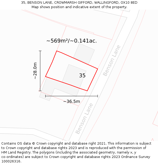 35, BENSON LANE, CROWMARSH GIFFORD, WALLINGFORD, OX10 8ED: Plot and title map