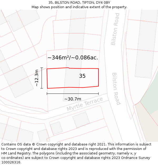 35, BILSTON ROAD, TIPTON, DY4 0BY: Plot and title map