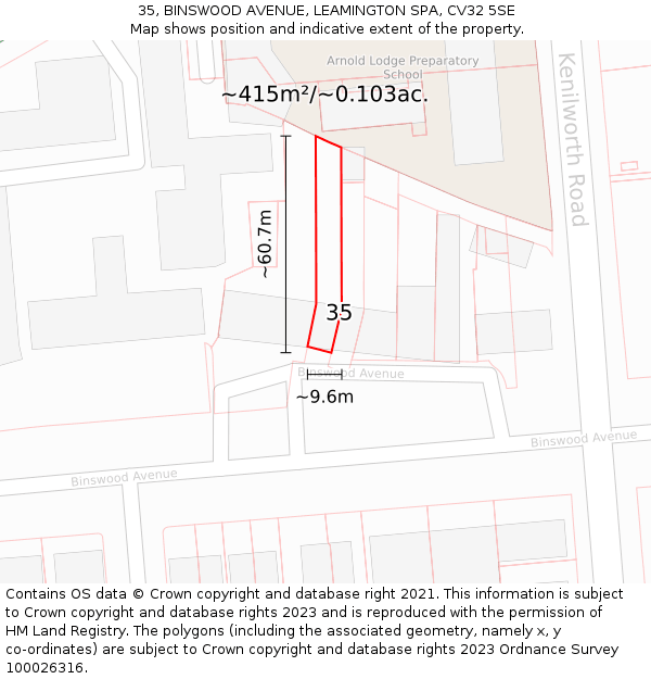 35, BINSWOOD AVENUE, LEAMINGTON SPA, CV32 5SE: Plot and title map