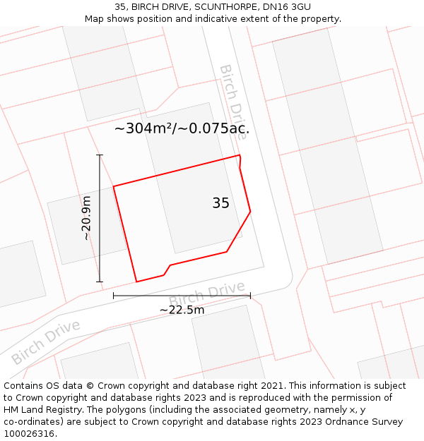 35, BIRCH DRIVE, SCUNTHORPE, DN16 3GU: Plot and title map