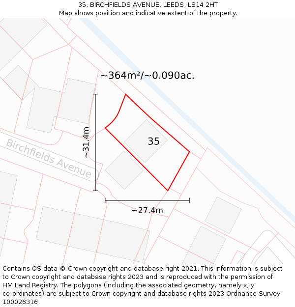 35, BIRCHFIELDS AVENUE, LEEDS, LS14 2HT: Plot and title map