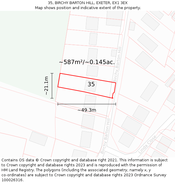 35, BIRCHY BARTON HILL, EXETER, EX1 3EX: Plot and title map