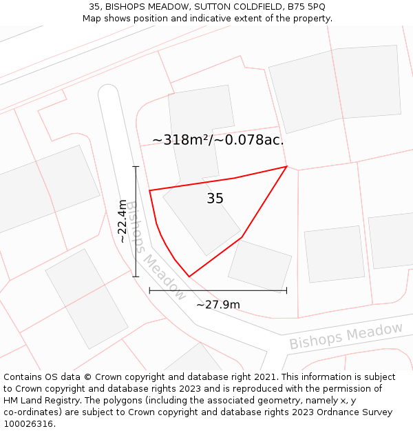 35, BISHOPS MEADOW, SUTTON COLDFIELD, B75 5PQ: Plot and title map