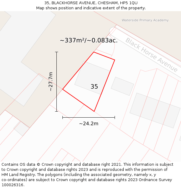 35, BLACKHORSE AVENUE, CHESHAM, HP5 1QU: Plot and title map