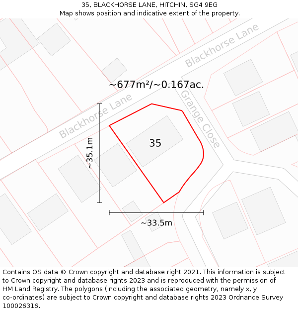 35, BLACKHORSE LANE, HITCHIN, SG4 9EG: Plot and title map