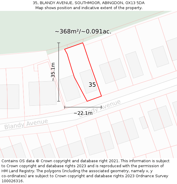 35, BLANDY AVENUE, SOUTHMOOR, ABINGDON, OX13 5DA: Plot and title map