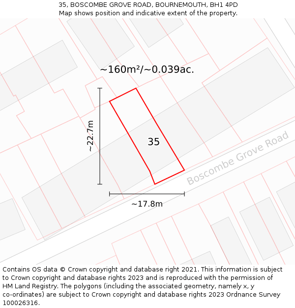 35, BOSCOMBE GROVE ROAD, BOURNEMOUTH, BH1 4PD: Plot and title map