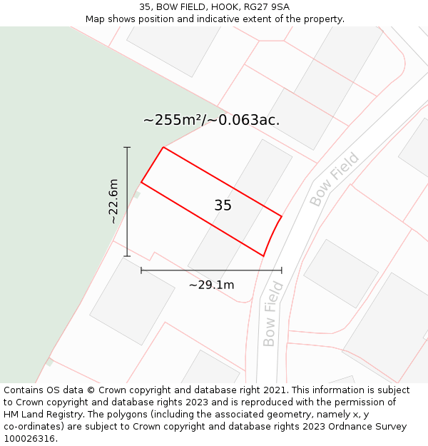 35, BOW FIELD, HOOK, RG27 9SA: Plot and title map