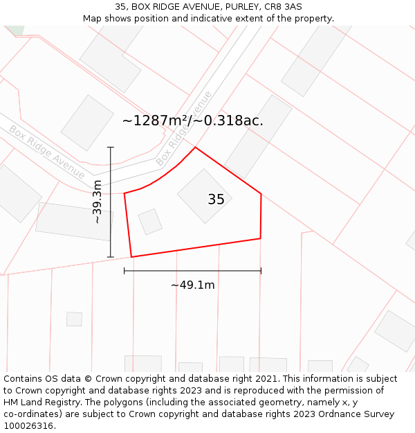 35, BOX RIDGE AVENUE, PURLEY, CR8 3AS: Plot and title map