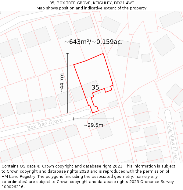 35, BOX TREE GROVE, KEIGHLEY, BD21 4WT: Plot and title map