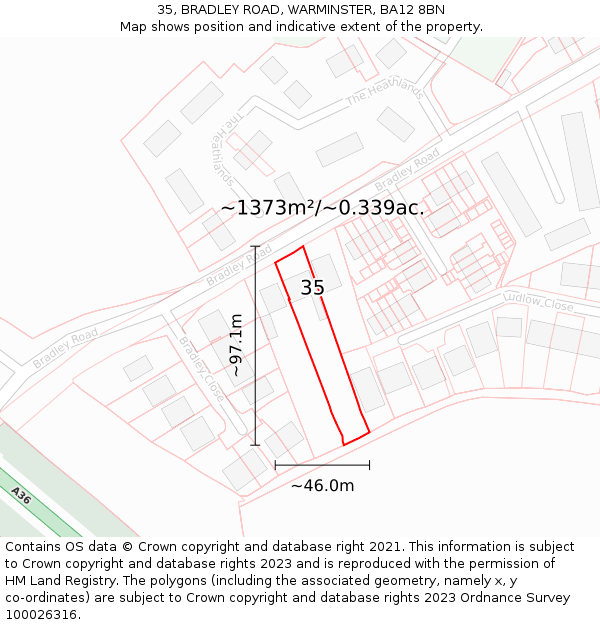 35, BRADLEY ROAD, WARMINSTER, BA12 8BN: Plot and title map