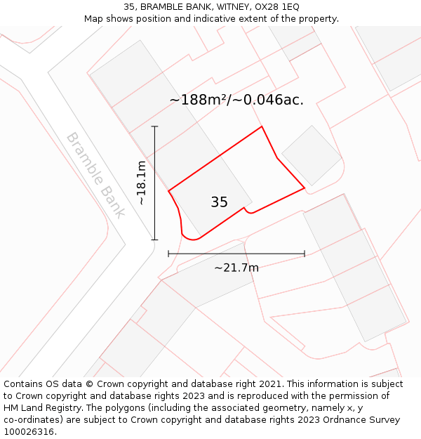 35, BRAMBLE BANK, WITNEY, OX28 1EQ: Plot and title map