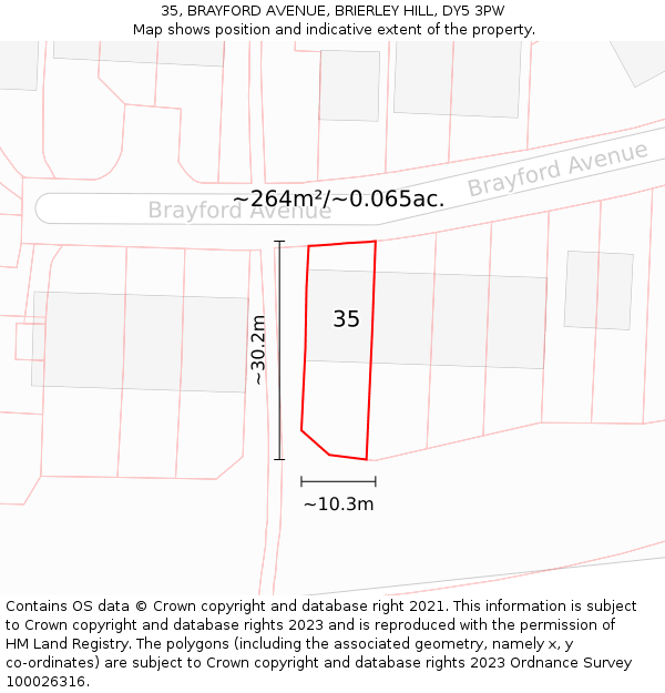 35, BRAYFORD AVENUE, BRIERLEY HILL, DY5 3PW: Plot and title map