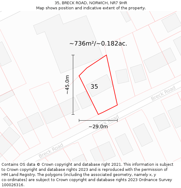 35, BRECK ROAD, NORWICH, NR7 9HR: Plot and title map