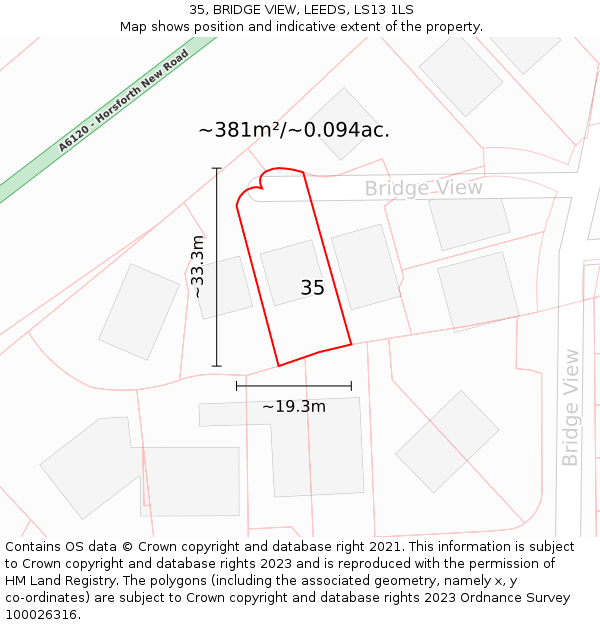 35, BRIDGE VIEW, LEEDS, LS13 1LS: Plot and title map