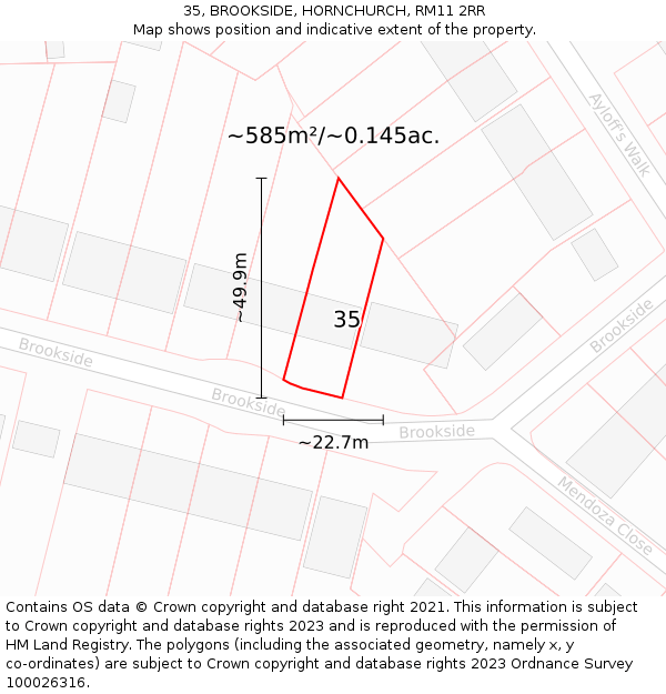 35, BROOKSIDE, HORNCHURCH, RM11 2RR: Plot and title map