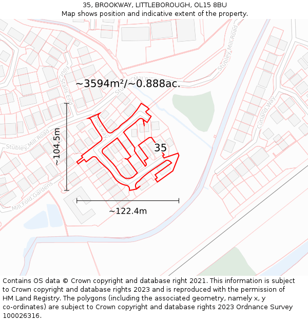 35, BROOKWAY, LITTLEBOROUGH, OL15 8BU: Plot and title map